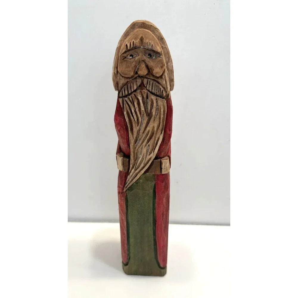 Hand Carved Wooden Santa Claus Figurine Folk Art Holiday Decor 9